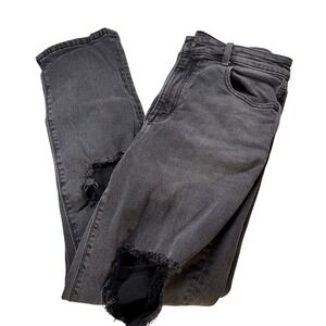 American Eagle Mom Jeans Womens 8 Regular Black Distressed High Waisted Grey